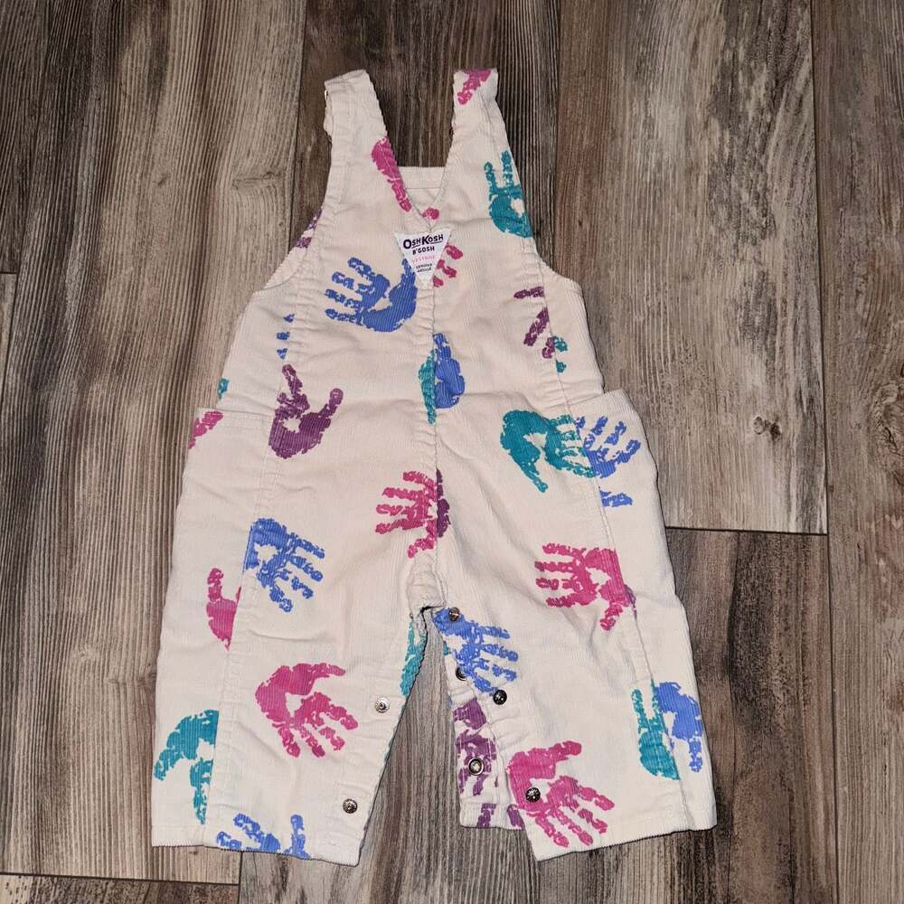Vintage OshKosh B'Gosh Overalls Vestbak Handprint White Size 3-6 Month Corduroy - Picture 2 of 6